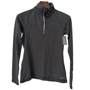 Eddie Bauer Womens Black‎ Gray Diamond 1/4 Zip Long Sleeve Pullover Top M NWT